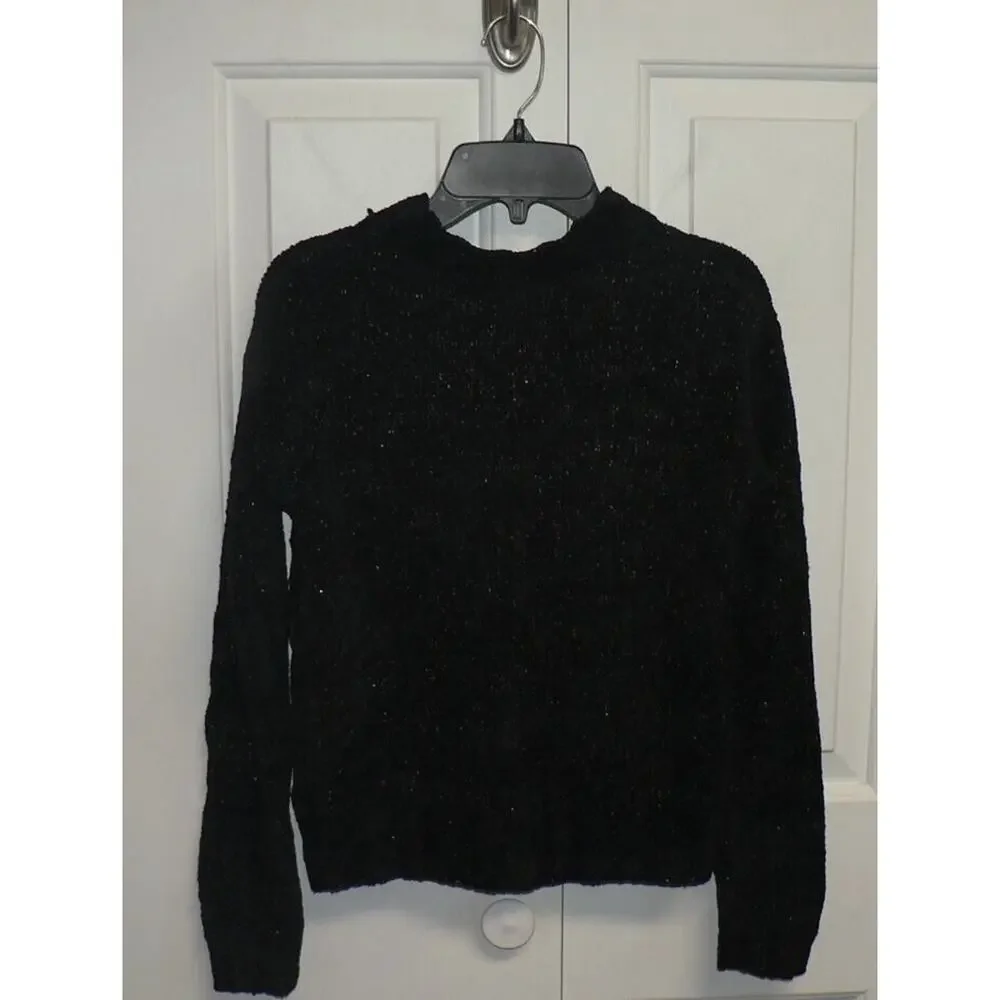 Harper Canyon Girls Long Sleeve‎ Metallic Shine Fuzzy Knit Sweater Black Medium